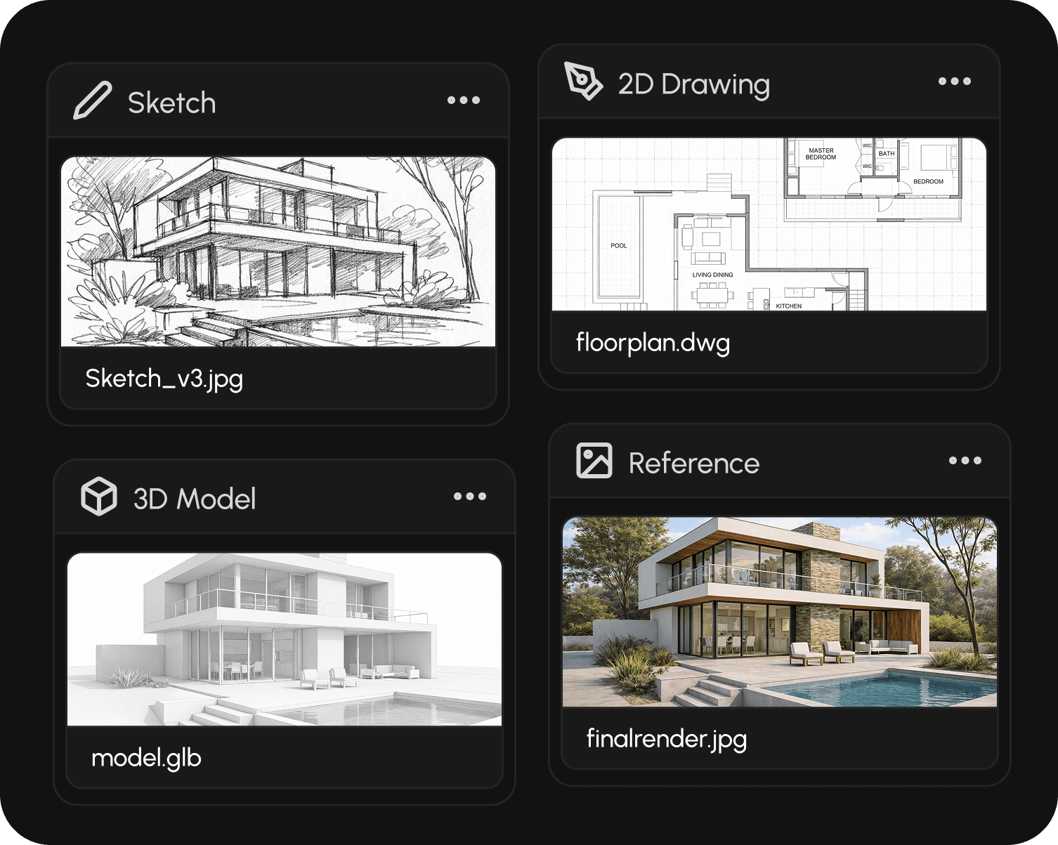 Upload sketches, CAD drawings, 3D models, and reference images