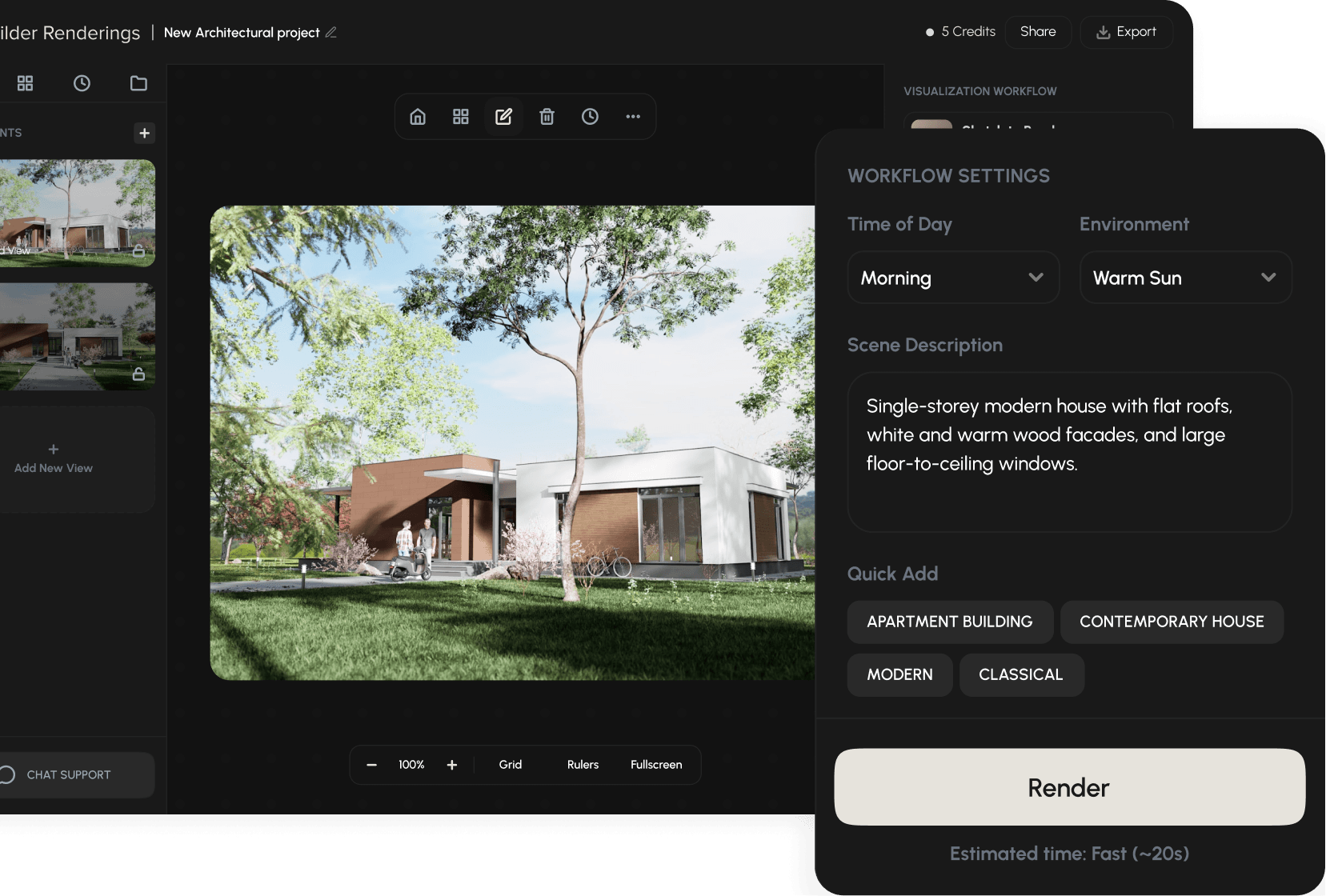 Workflow settings with scene description and render controls